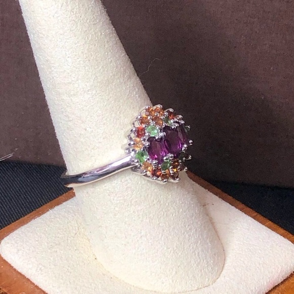 Sterling Silver Amethyst, Garnet, Peridot, Citrine Vintage Gemstone Ring Sz 10 - Picture 7 of 17